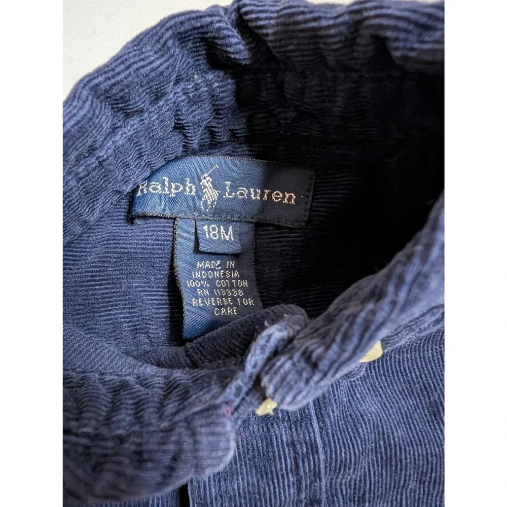Ralph Lauren Navy Corduroy Button Down Shirt Long‎ Sleeve Pony Logo Kids 18M